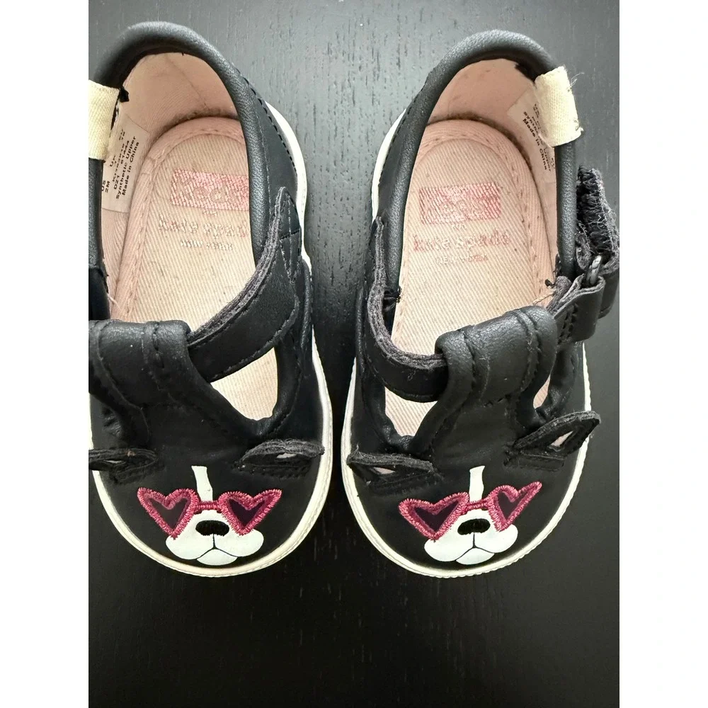 Keds x Kate Spade French Bulldog‎ Sneaker Baby T-Strap Crib Shoe Size 2M Black